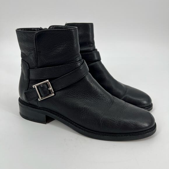 Aquatalia Bree Bootie 9.5 Black Leather Buckle Ankle Strap Water Resistant Italy - Picture 1 of 13